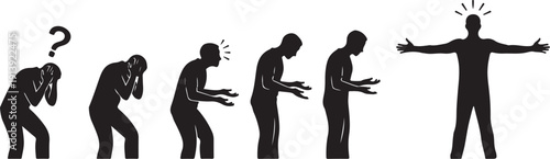 Man evolving from confusion to inspiration and freedom concept