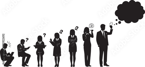 Business People Silhouettes with Question Marks and Thought Bubble
