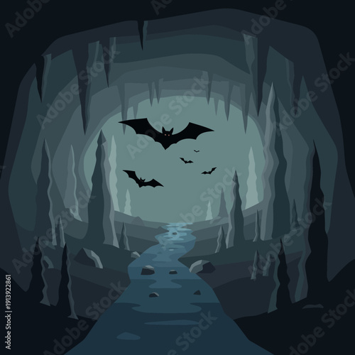 Bats flying in a cave.