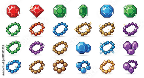 Colorful Jewelry Icons Set for Design Use.