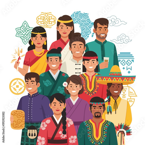 Diverse Group of People Wearing Traditional Clothing.