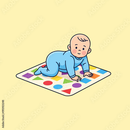 Crawling baby on play mat.