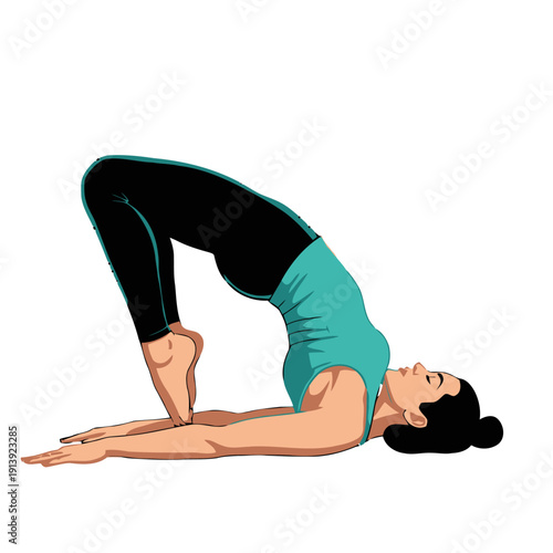 Woman performing bridge yoga pose in fitness studio setting
