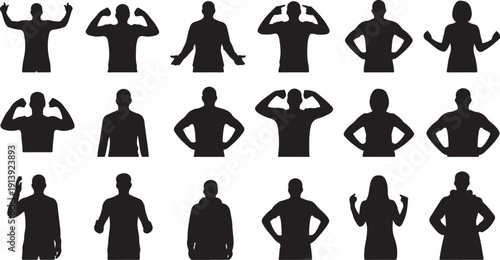 Collection of human silhouettes in various poses and stances