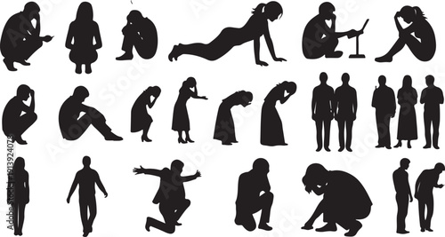 Collection of human silhouettes in various poses and actions