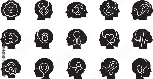 Mental Health and Brain Awareness Icons Set for Support