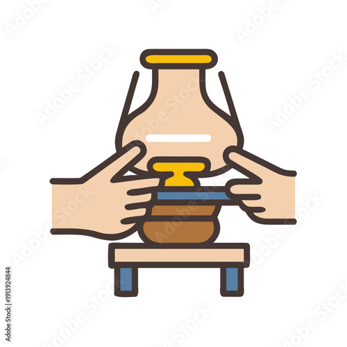 Pottery making activity with hands on pottery wheel
