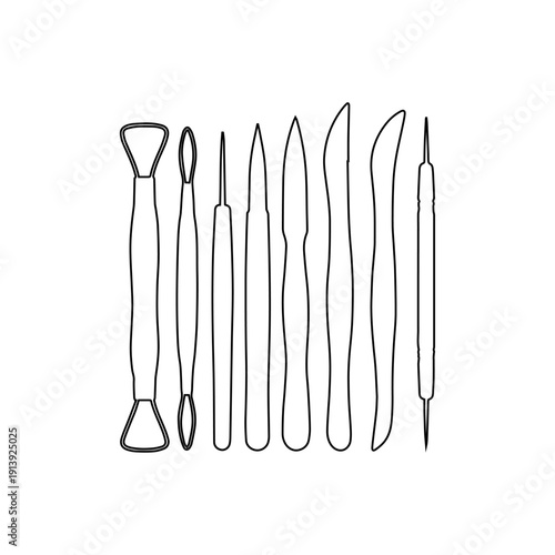 clay sculpting modeling carving tools outline isolated on white background