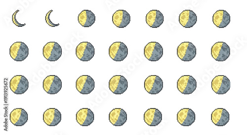 Moon Phases Sequence Lunar Cycle Stages.