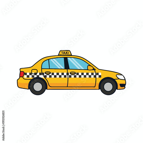 Bright Yellow Taxi Cab with Checkerboard Pattern for Urban Transportation Themes