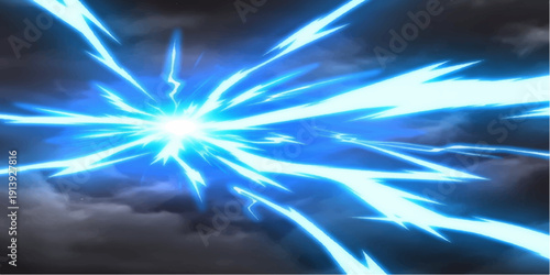 A bright blue abstract background features a glowing sun burst with light rays and shining stars in a motion design wallpaper that captures a cosmic energy explosion across the night space