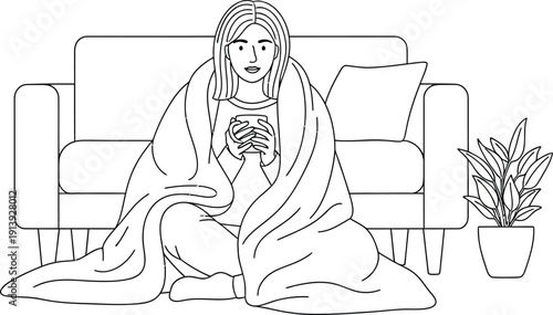 Relaxed woman enjoying a cozy moment with a cup of coffee