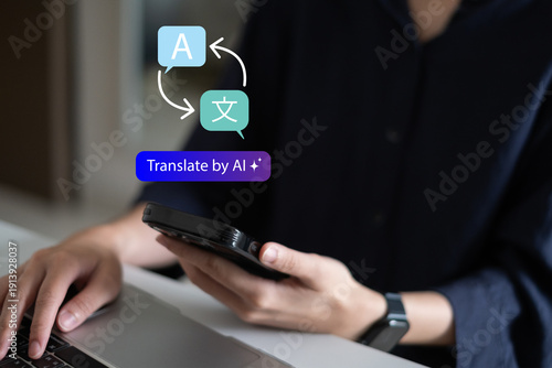 Photos Person using smartphone AI artificial intelligence translate chat communication