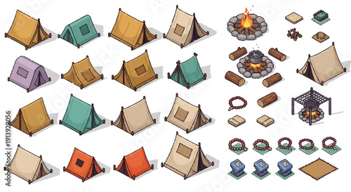 Camping Tents and Outdoor Gear Elements.