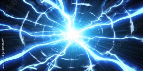 An abstract blue background with space features glowing electric lines and fractal motion to create a digital technology design full of light and energy