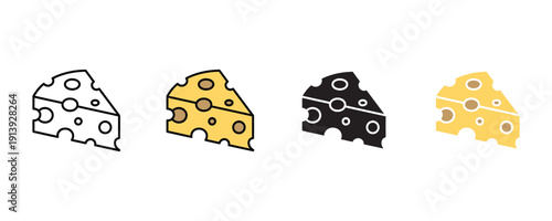 Piece of yellow Swiss cheese icon vector. Dairy food with holes for snack, cooking, and appetizer symbol set. Vector illustration.