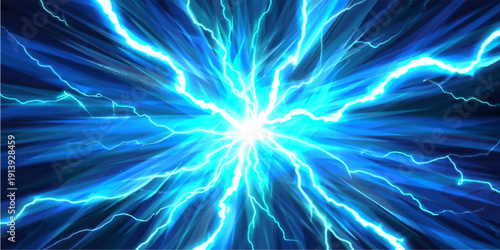 A glowing blue fractal design features bright lightning patterns and digital energy motion, creating a colorful star explosion against a dark space wallpaper