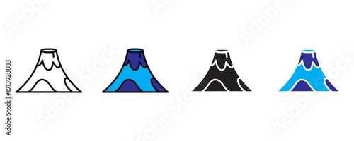 Snow capped mountain peak and volcano icon vector. Nature landscape for travel, climbing, and outdoor adventure symbol set. Vector illustration.