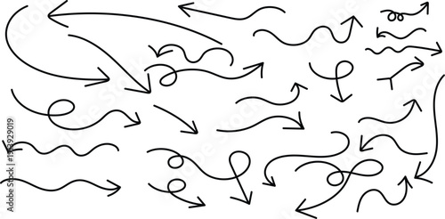 A collection of various black squiggly arrows on a white background