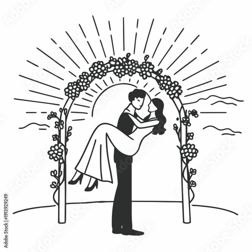 Man and woman couple illustration with wedding and family elements