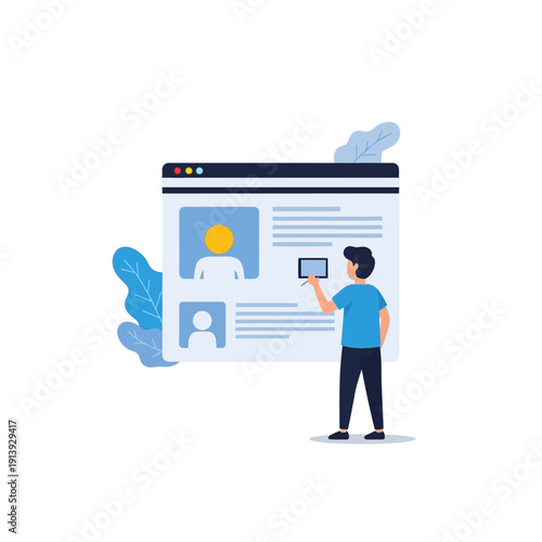 Man interacting with digital profile.