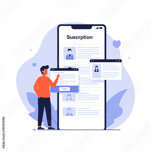 Man interacting with large smartphone.