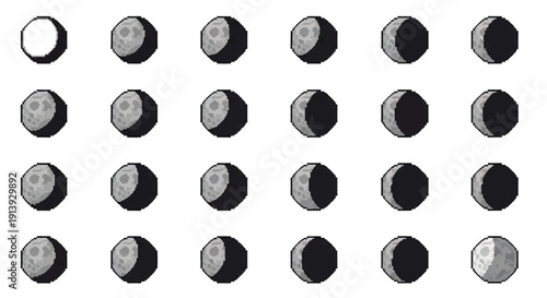 Collection of Various Moon Phases in Grid.