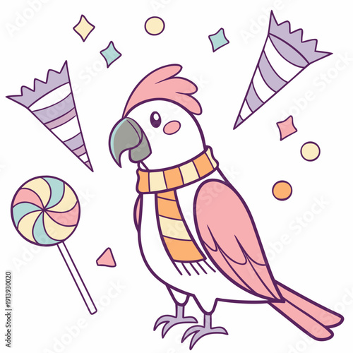 SVG art: A Playful Parrot in a Birthday vibe with with a scarf, tinted with Candy Shop tones