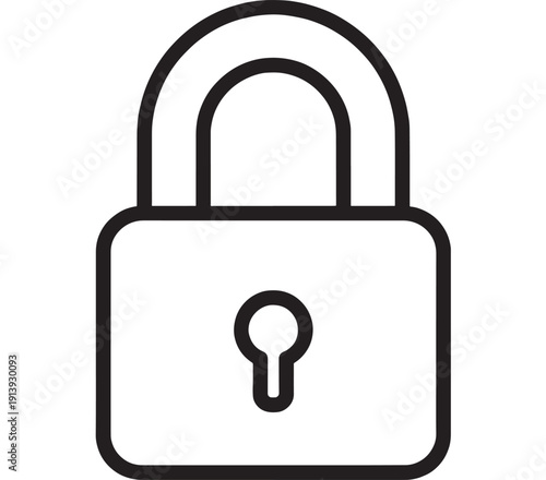 Padlock icon in bold black outline showing security, privacy and access protection concept, minimal flat line symbol isolated on white background for apps and websites
