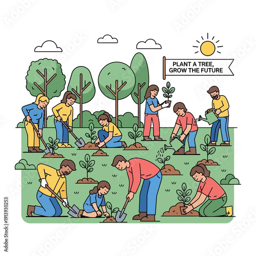 People Planting Trees in Garden.