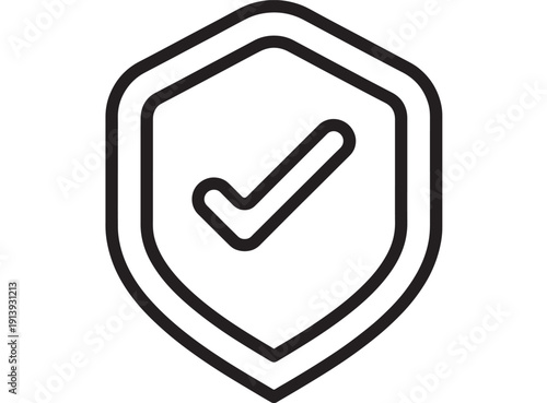 Shield checkmark icon in bold outline style, security and protection symbol for verified, trusted, secure access, privacy, insurance, compliance, and safety UI design