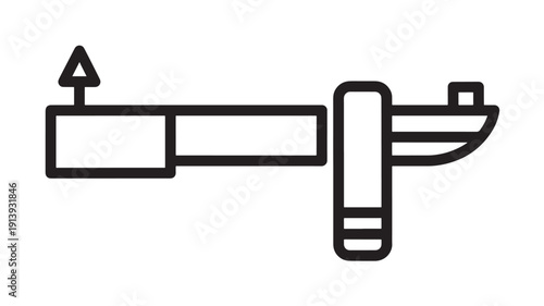 Water tap icon with lever handle and flowing spout in black outline, minimal vector style isolated on white background for plumbing, bathroom, UI and signage use