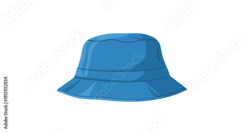 Simple blue bucket hat with a flat top and a wide, downward-sloping brim, presented on a clean white background.