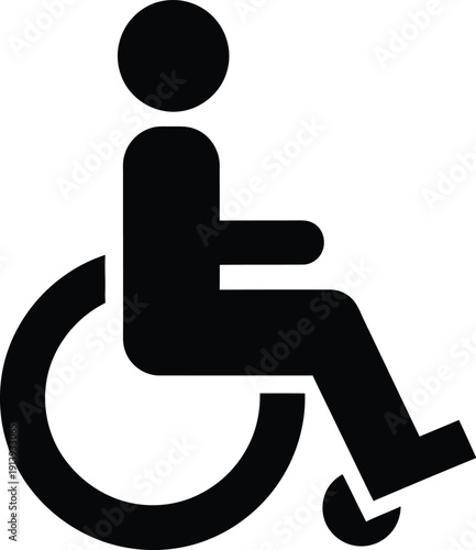 Black and white handicap symbol showing a person in a wheelchair for accessibility and inclusion.