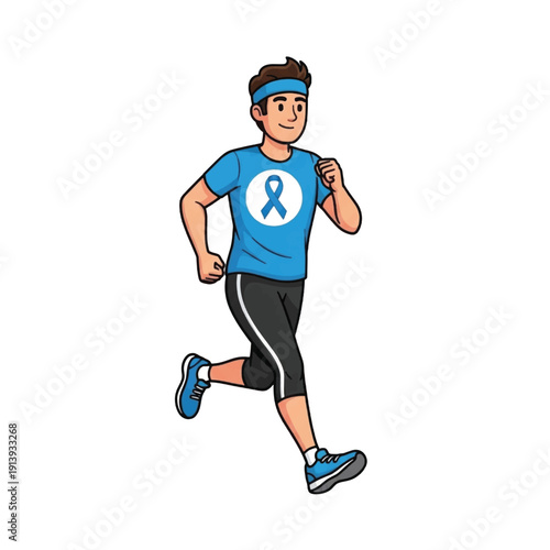 Illustrated athlete runner in blue shirt mid stride during training session.