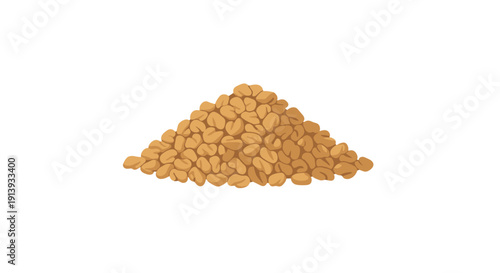 A neat pile of light brown, uncooked cereal grains or seeds is shown on a plain white background, ready for processing.