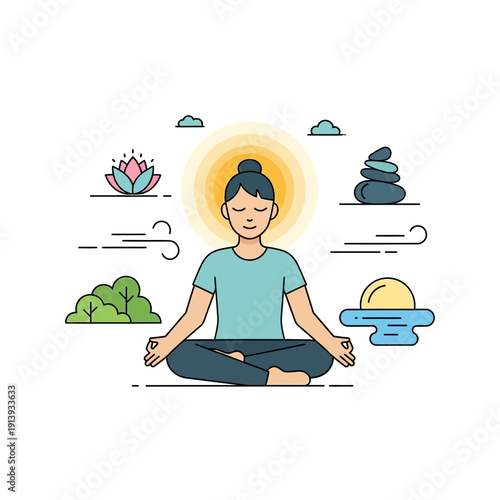 Woman meditating in lotus position calmly.