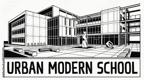 urban modern school education campus building with advanced classroom technology for students learning teaching academic study knowledge training institution