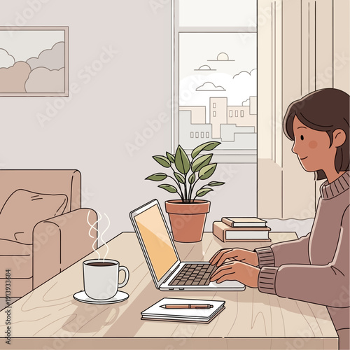 woman sitting at desk with laptop.