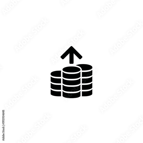 Black and white illustration of stacks of coins and an upward arrow, depicting growth or increase