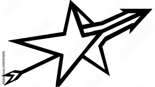 Graphic of a star with arrow-like extensions and lines, a design conveying movement and direction