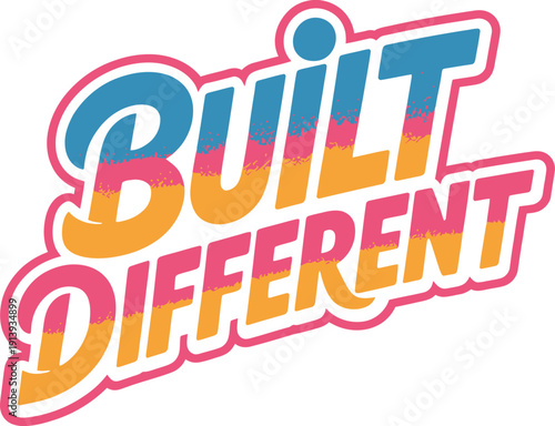 Built different retro typography design with pastel gradients and 3D lettering for fashion stickers