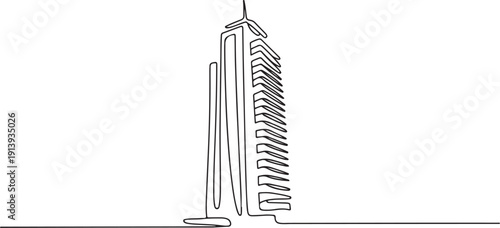 Continuous one line drawing of modern building architecture. High rise building.one line vector illustration with white background