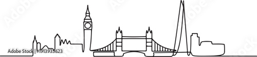 London Skyline One Line Drawing.one line vector illustration with white background