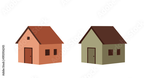 Two simplistic house shapes in contrasting colors are displayed ideal for design projects on transparent background silhouette high quality
