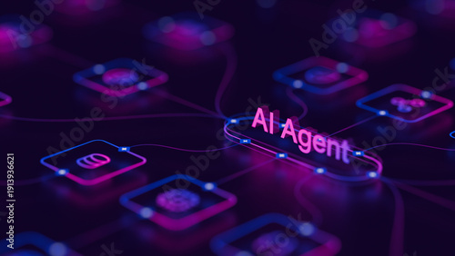 AI workflow automation artificial intelligence agent software interface nodes triggers data tool dashboard coding icon flow process database technology 3d rendering.