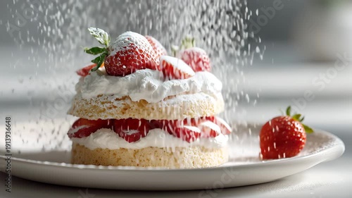 イチゴのショートケーキ｜仕上げに粉砂糖を振りかけて