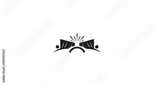 Abstract black and white emblem with symmetrical design elements.