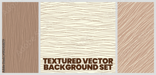Textured vector background set. Seamless wavy line patterns in muted earth tones for minimalist graphic design. Ideal for branding or modern packaging applications requiring high-quality texture.
