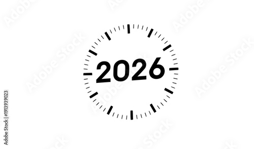 Minimal modern watch dial forming 2026 number flat vector illustration isolated for business new year time concept